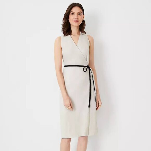 Ann Taylor Linen Blend Sleeveless Wrap Dress - Picture 1 of 6